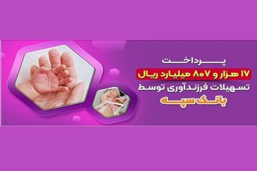 پرداخت ۱۷ هزارو ۸۰۷ میلیاردریال تسهیلات فرزندآوری توسط بانک سپه